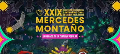 Este es el afiche Oficial del Encuentro de Danzas Folclóricas Mercedes Montaño 2023