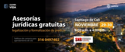 Asesoría jurídica gratuita para legalizar predios en Santiago de Cali, 29 y 30 de noviembre