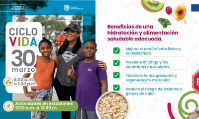 La Ciclovida de Cali sigue promoviendo hábitos saludables: alimentación e hidratación inspiran la jornada del domingo