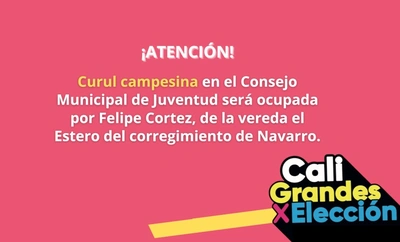 Curul campesina en el Consejo Municipal de Juventud será ocupada por Felipe Cortez, de la vereda El Estero del corregimiento de Navarro
