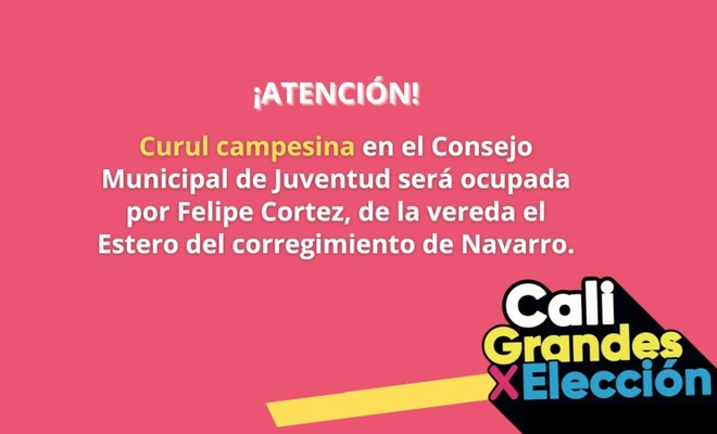 Curul campesina en el Consejo Municipal de Juventud será ocupada por Felipe Cortez, de la vereda El Estero del corregimiento de Navarro