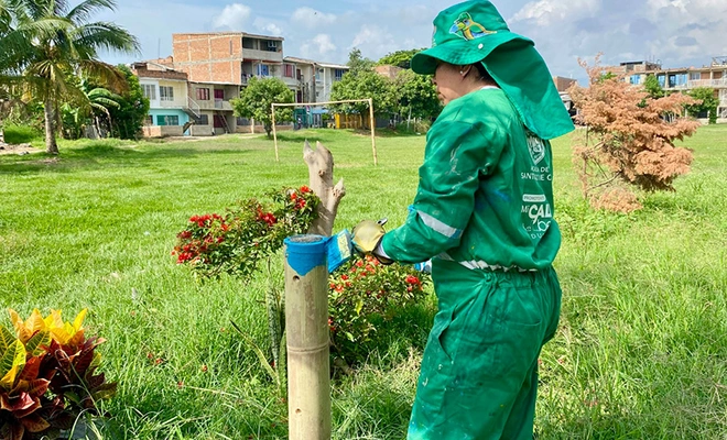 Comunidad y Promotores ‘Mi Cali Bella’ transforman zona verde  en Manuela Beltrán