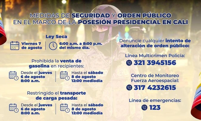 ‘Ley Seca’ en Cali y otras medidas por la posesión presidencial del 7 de agosto