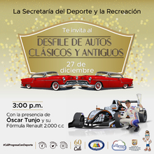 Desfile de Autos Clásicos y Antiguos con la presencia de Oscar Tunjo en su Formula RENAULT 2.000 c.c.