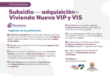 Convocatoria Subsidio para adquisición de Vivienda Nueva VIP y VIS 