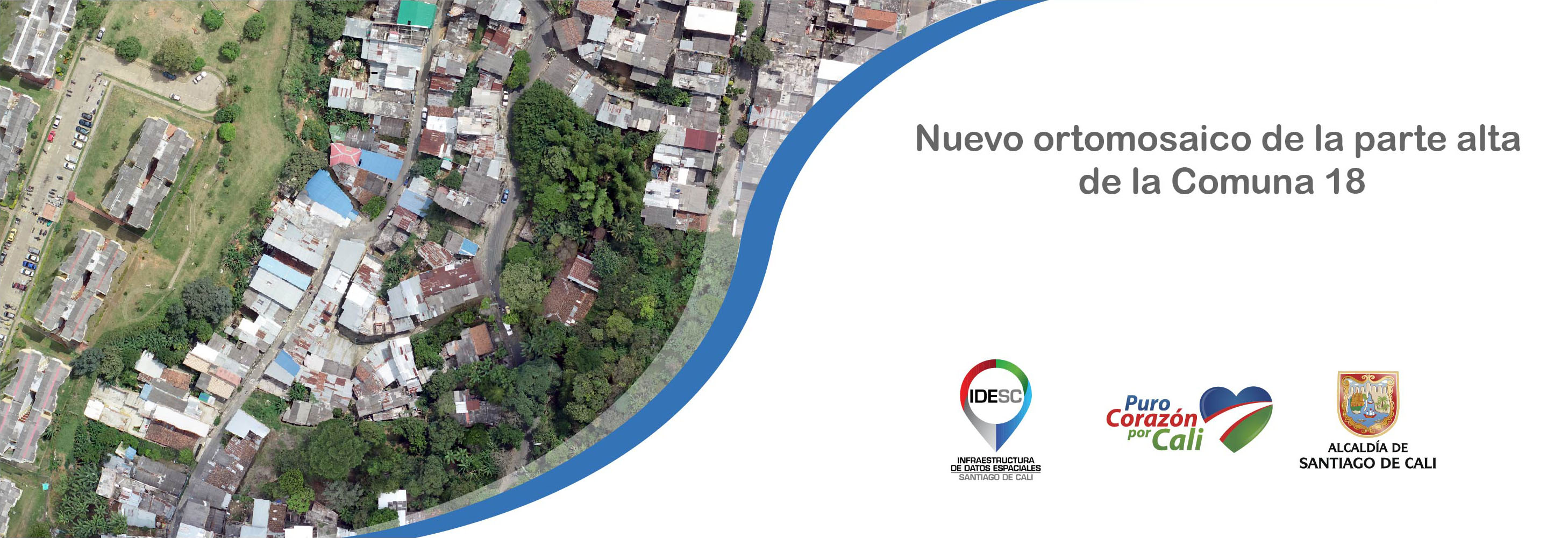 Pieza gráfica que contiene la imagen aérea de la parte alta de la Comuna 18 y en la parte inferior derecha los logos institucionales.