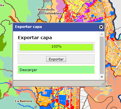 Captura de ventana de la funcionalidad de exportar capa en el Geovisor IDESC.