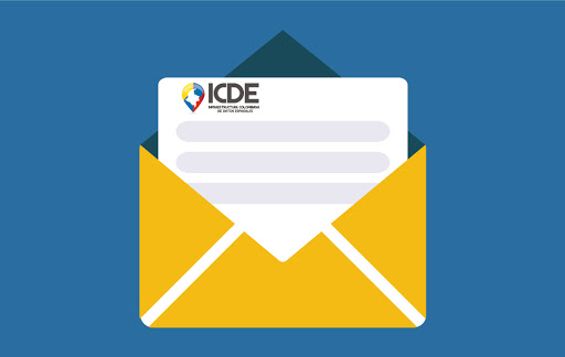 Imagen de un sobre, el cual contiene una carta con el logo de la ICDE, donde se supone que contiene información sobre los datos. Imagen propiedad de la ICDE.