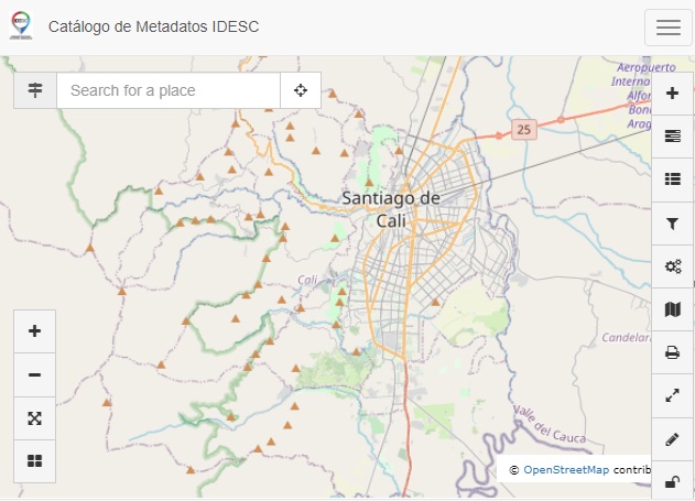 Imagen de la nueva plataforma donde se observa el mapa de Cali, el logo de la IDESC y los botones de algunas herramientas para uso de la plataforma.